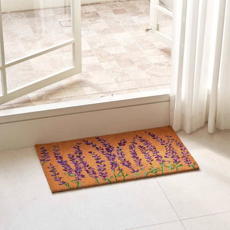 Kankun Coco Coir Door Mat with Heavy Duty Backing, Welcome Doormat (17" x 30"), Doormat Entrance (Lavender Floral) - Image 2